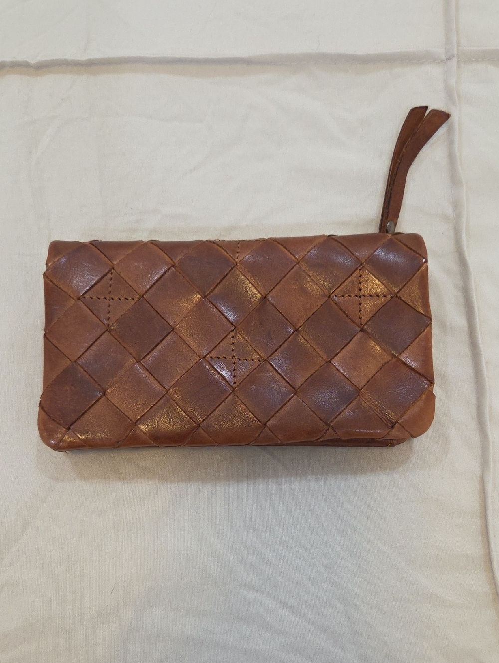 Woven Leather Zip Wallet in Brown